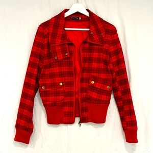 Vintage Red Plaid Bomber Jacket, sz S